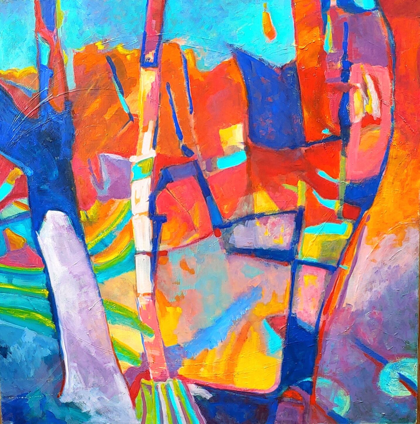 Expressions Abstract Patchwork 36 x 36 x 2 oil Kelly Mattox